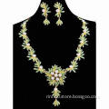 Luxurious flower and leaf rhinestone jewelry set, fashion design in various colors, eco-friendly